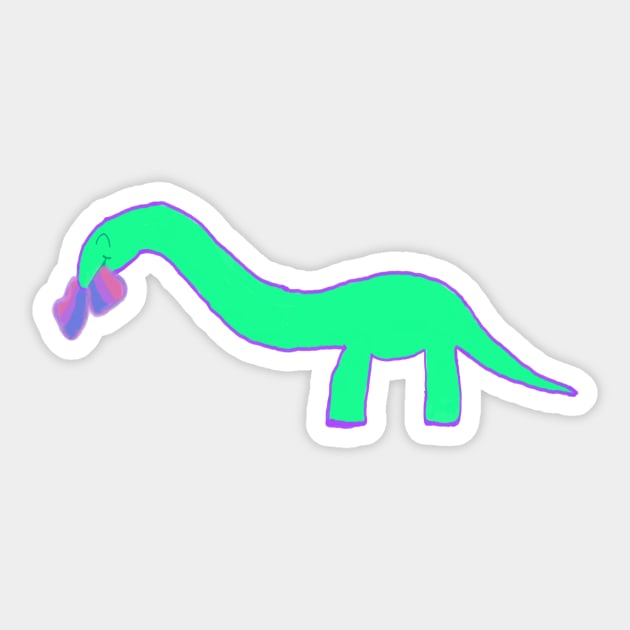 Longneck dinosaur with bisexual pride flag Sticker by system51